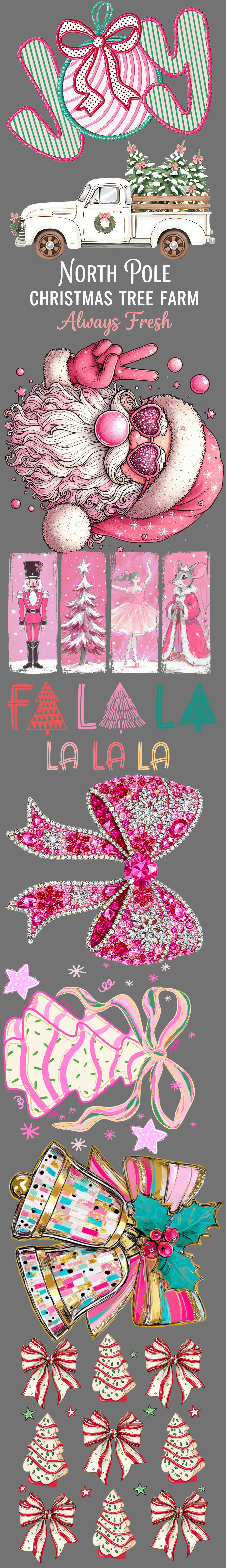 Premade Gang Sheet 12"x83" Pink Christmas