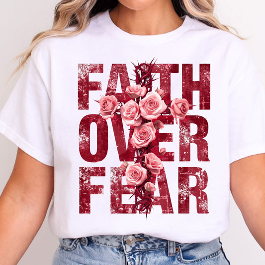 Faith Over Fear Rose Cross - White