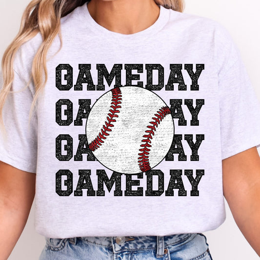 Baseball Faux Sequin Game Day - Ash Grey