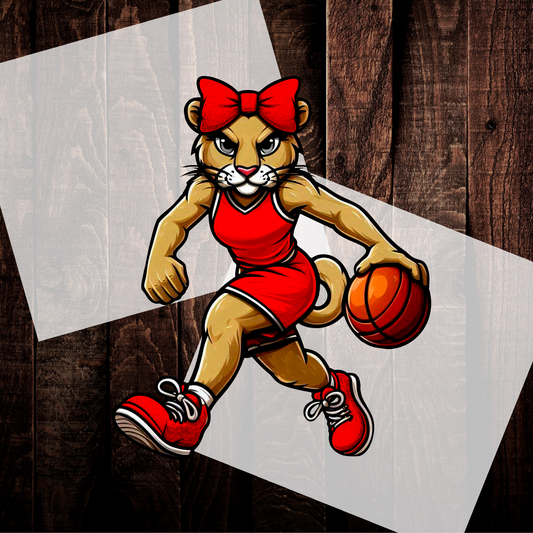Lady Cougar Basket -Red- DIGITAL DOWNLOAD, DTF PRINT, OR SOFTSTYLE SHIRT