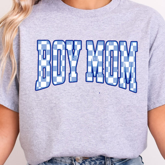 Boy Mama Checkered on Heather Grey