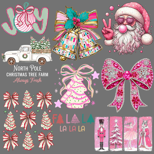 Premade Gang Sheet 12"x83" Pink Christmas
